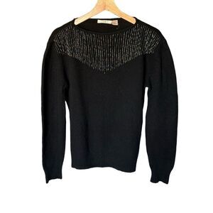 Vintage Cassidy Sweater Wool Angora Size M Black Beaded Knit Iridescent Glam